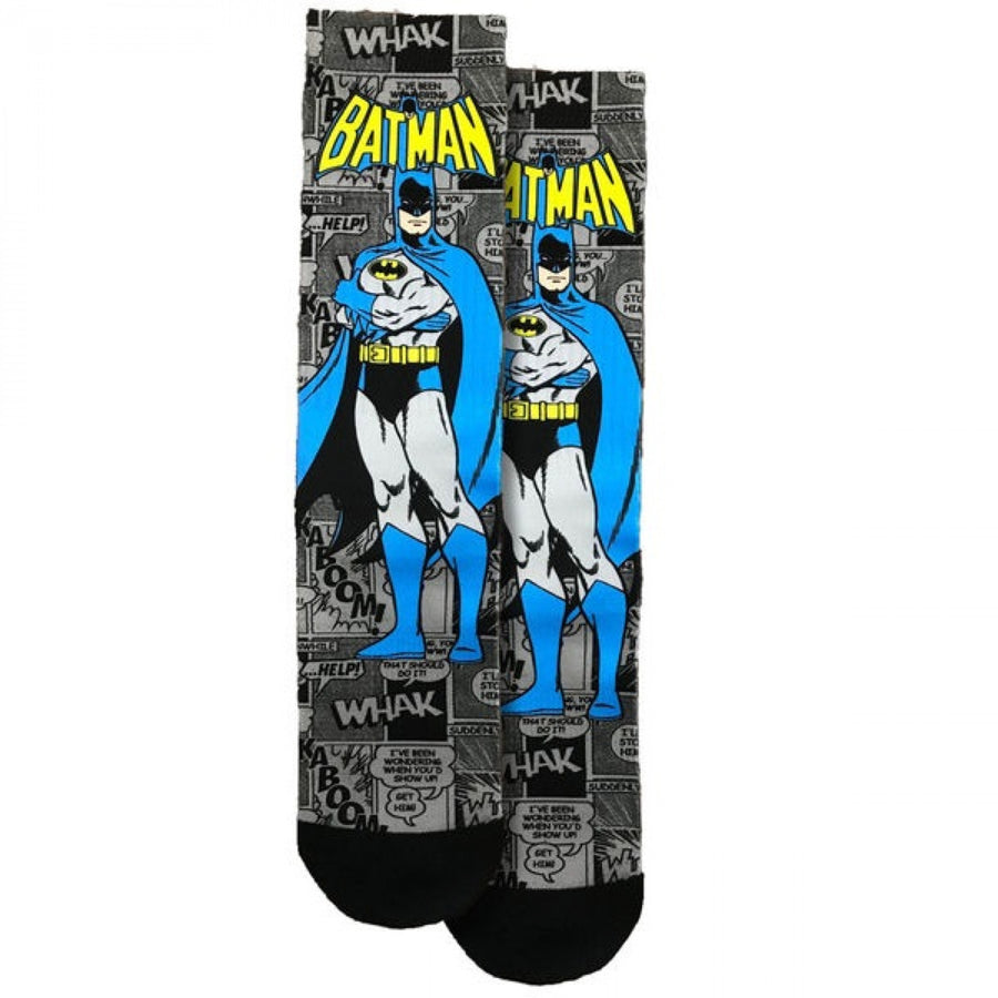 Batman Character with DC Comics Background Crew Socks Image 1