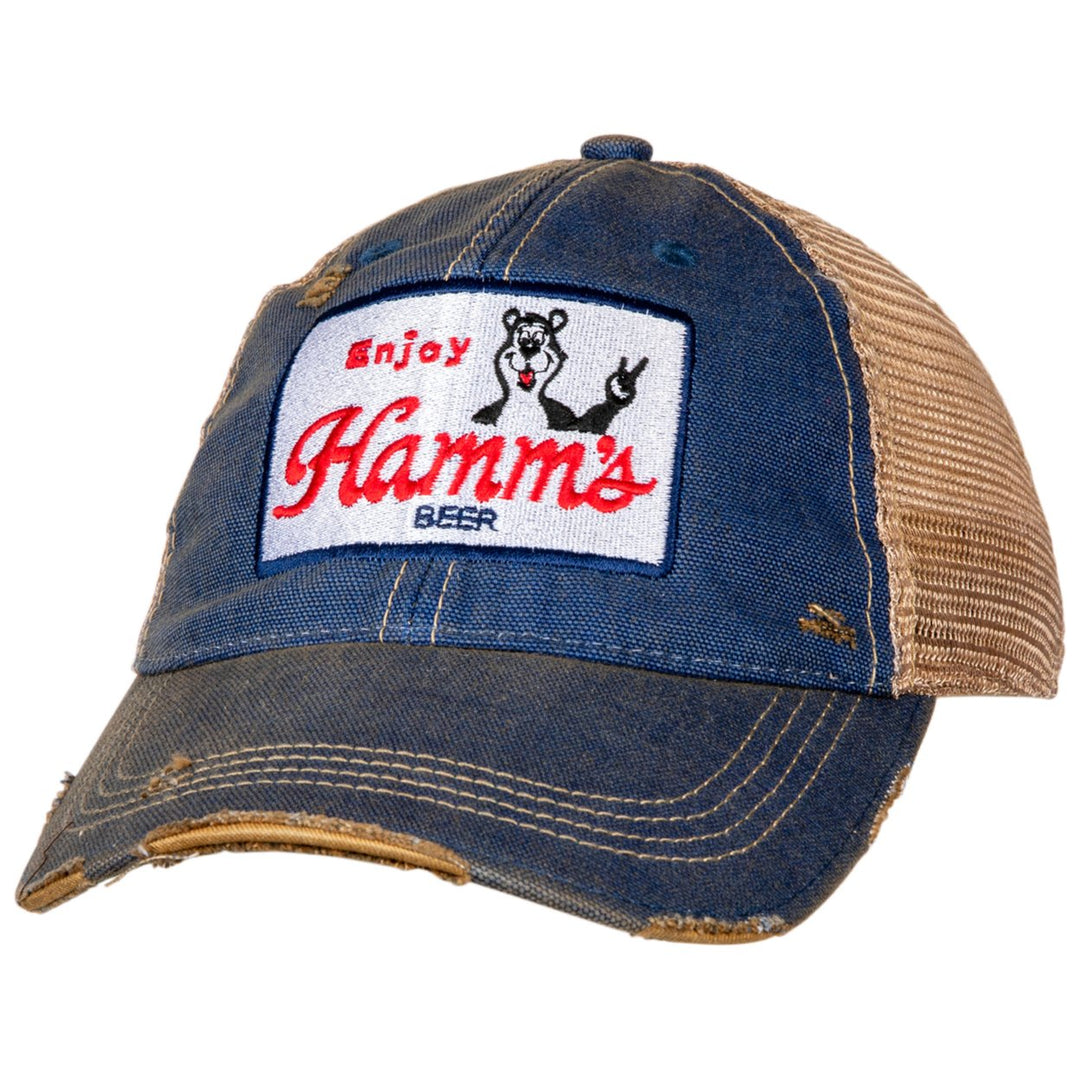 Hamms Bear Vintage Mesh Trucker Snapback Hat Image 1