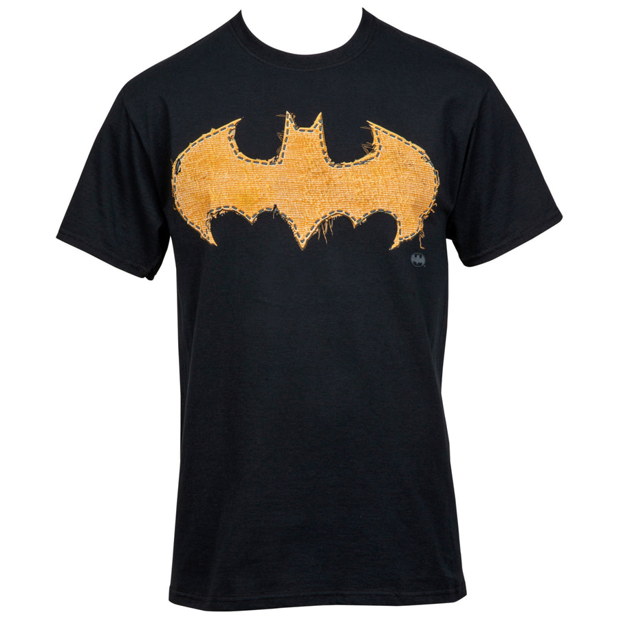 Batman Frayed Yellow Stitch Logo T-Shirt Image 1