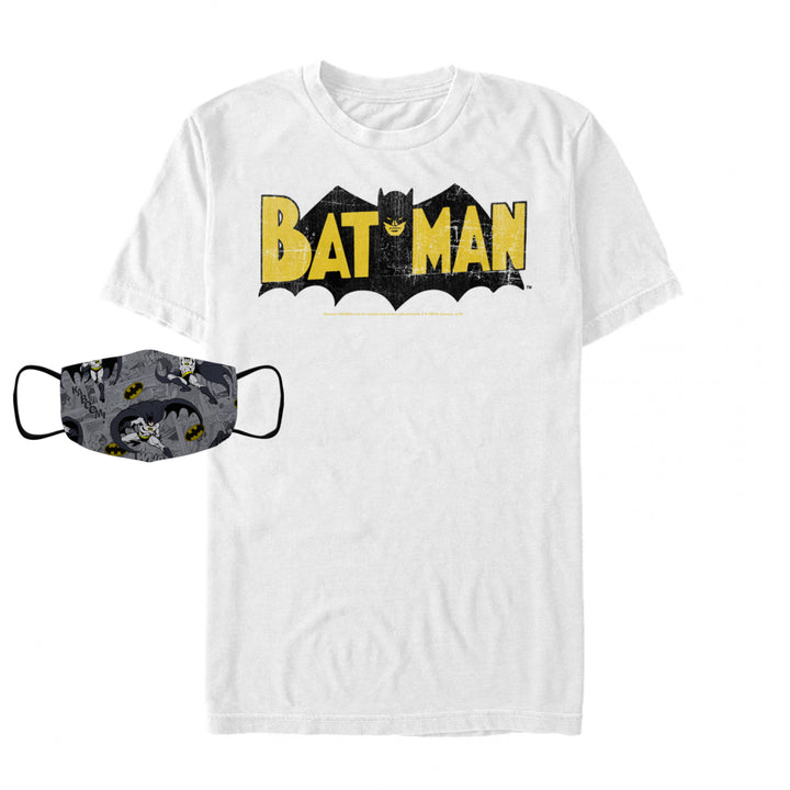 Batman Retro Symbol T-Shirt with matching Comic Graphic Face Mask Image 1