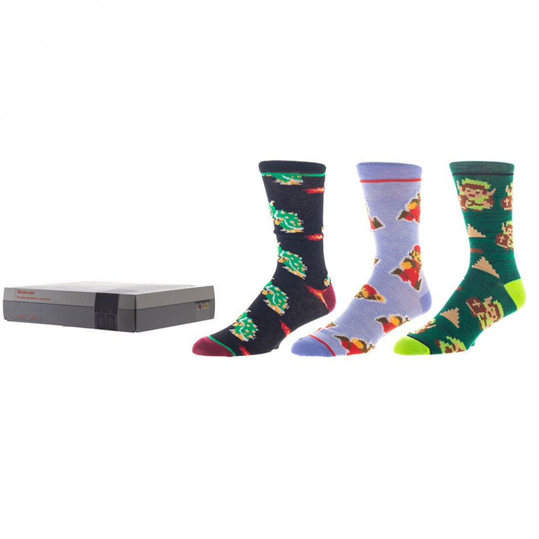 Nintendo Super Mario and Zelda 3-Pair Pack of Crew Socks Box Set Image 1