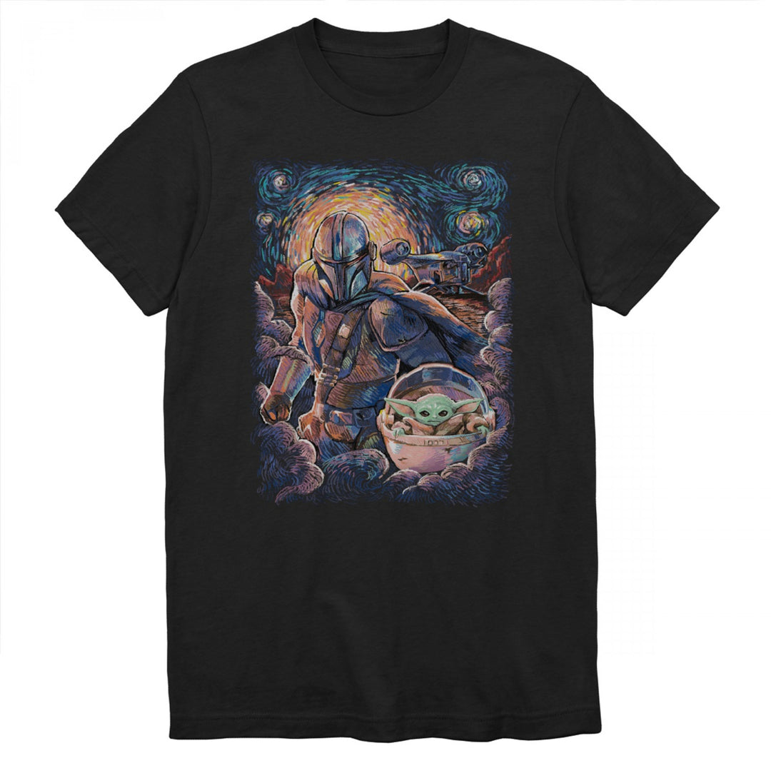 Star Wars Mandalorian and The Child Starry Night T-Shirt Image 1