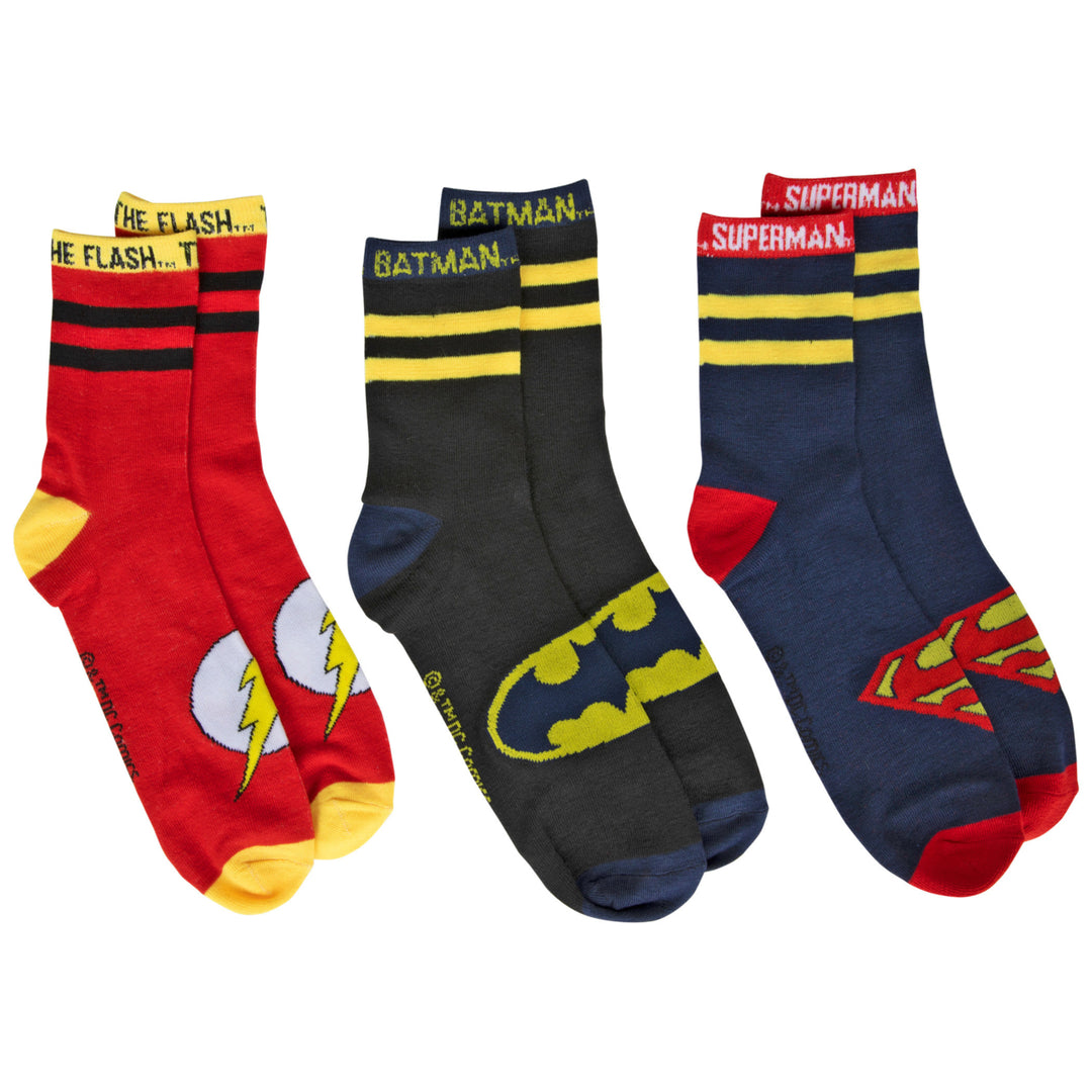 Justice League Heroes Symbols 3-Pair Pack of Crew Socks Image 1