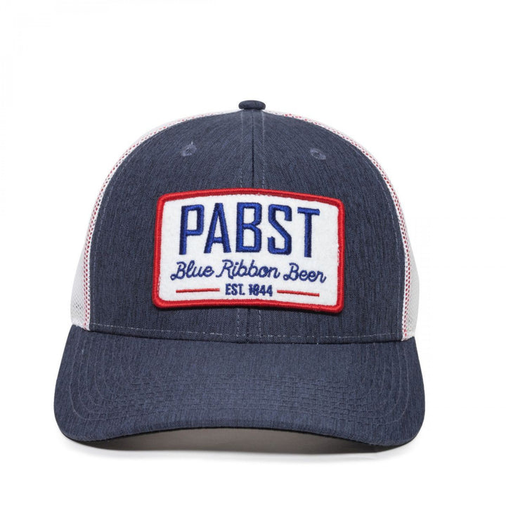 Pabst Blue Ribbon Beer Est. 1844 Logo Patch Trucker Mesh Snapback Hat Image 2