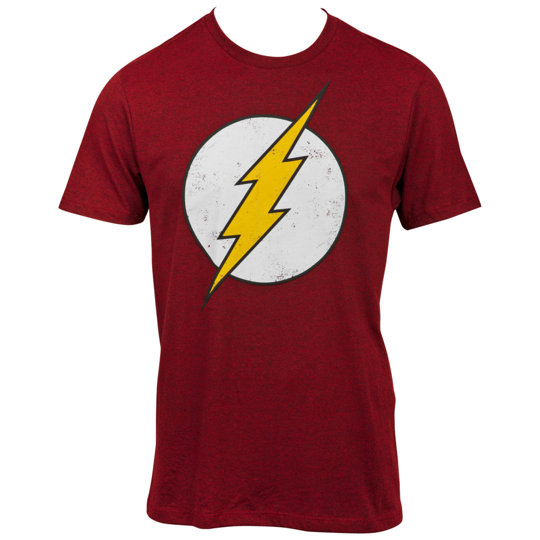 Flash Distressed Symbol On Dark Red T-Shirt Image 1