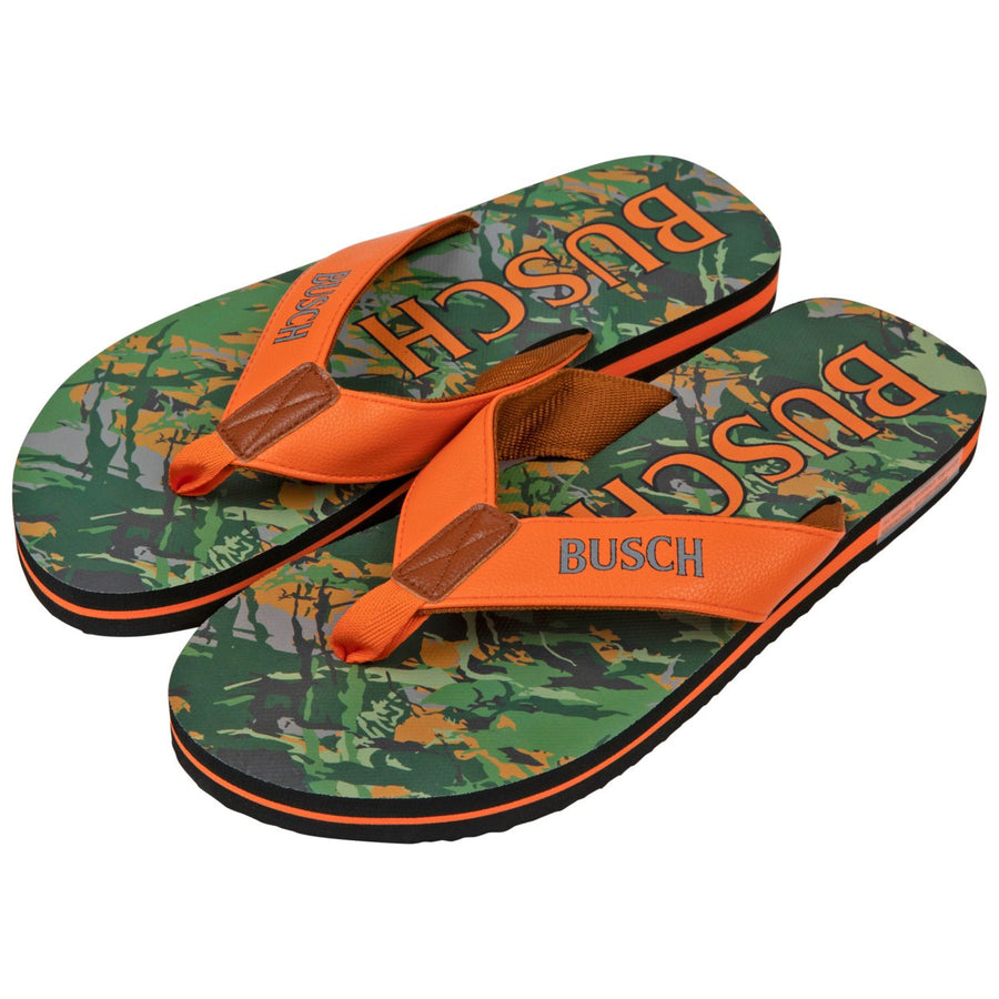 Busch Hunter Orange Text Logo Tree Camo Mens Flip Flop Sandals Image 1