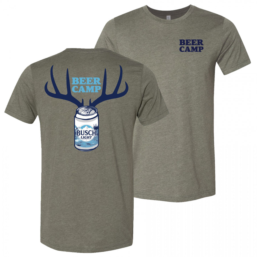 Busch Light Beer Hunting Beer Camp Front and Back Print Grey T-Shirt Image 1