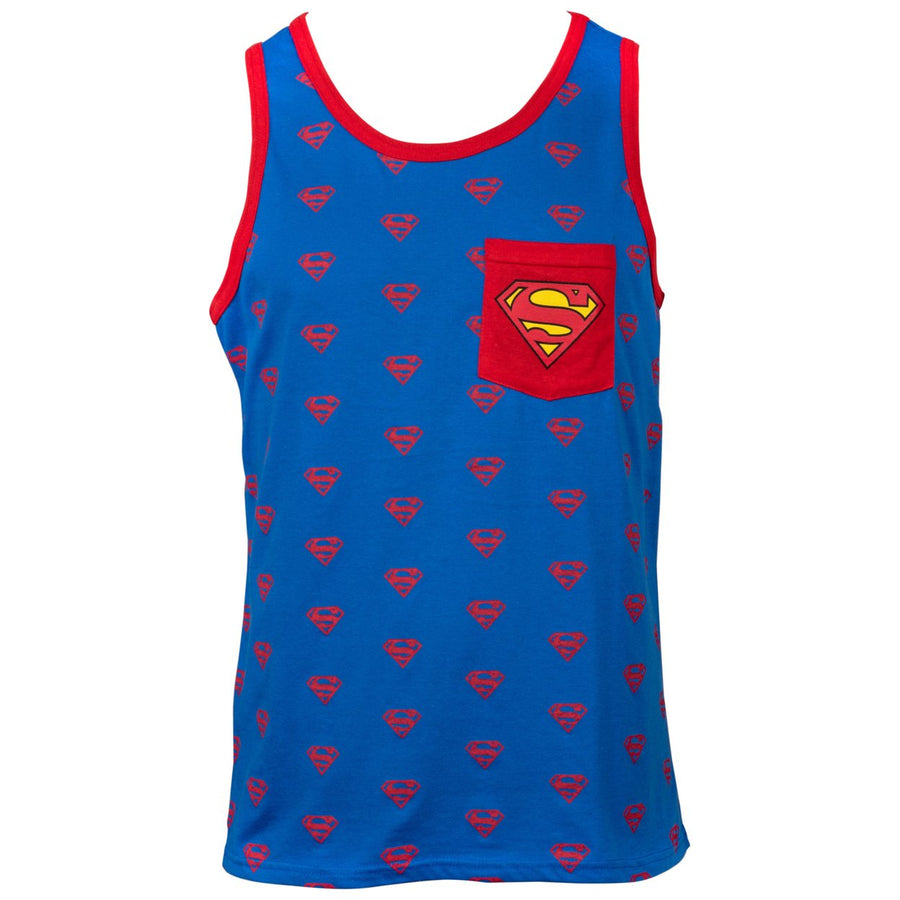 Superman Logos All Over Print Pocket Ringer Tank Top Image 1