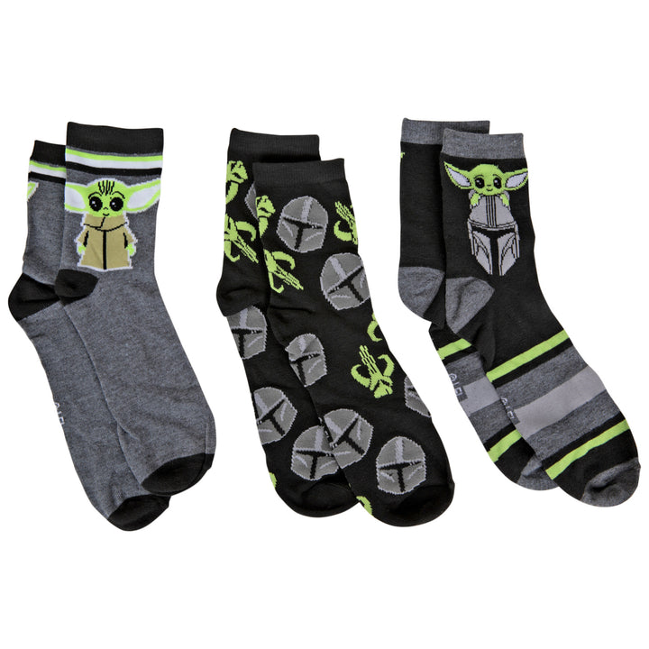 Star Wars The Mandalorian and Grogu 3-Pair Pack of 3/4 Crew Socks Image 3