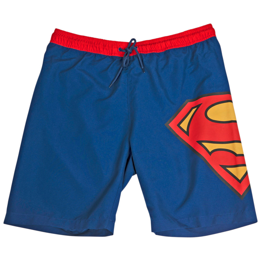 Superman Symbol Blue with Red Waistband Board Shorts Image 1