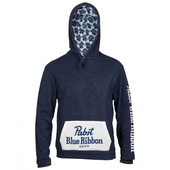 Pabst Blue Ribbon Logo Pocket Hoodie with Interior Pattern Image 4