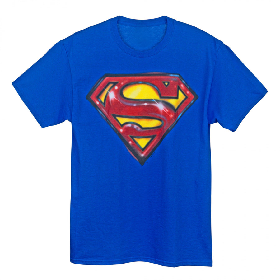 DC Comics Superman 80s Airbrush Stylized Logo T-Shirt Image 1