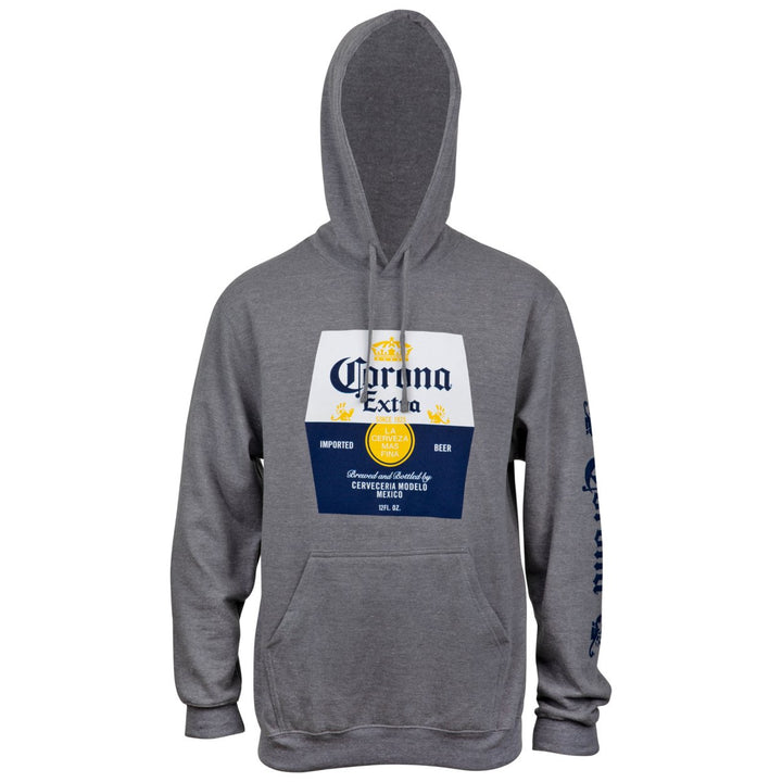 Corona Extra Beer Label Grey Hooded Sweatshirt With Sleeve Print Image 4