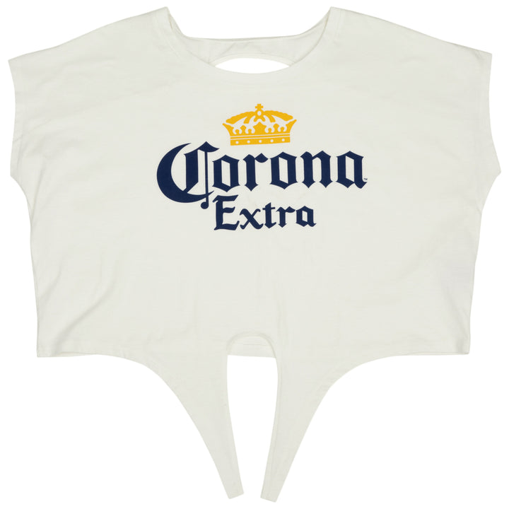 Corona Extra Crown Logo Womens Crop Top Tie T-Shirt Image 2