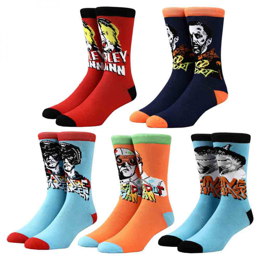 DC Comics The Suicide Squad Variety Characters Mixed Art Crew Socks 5-Pack Image 1