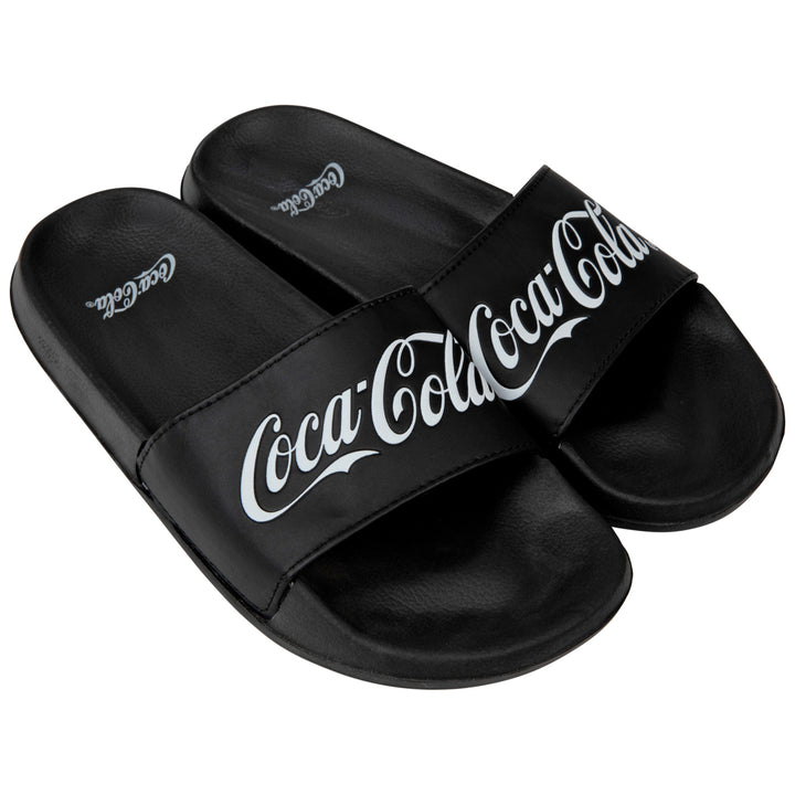Coca-Cola Brand Black and White Text Logo Slide Sandals Image 2