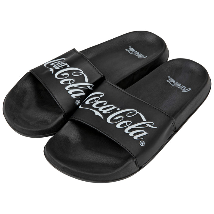 Coca-Cola Brand Black and White Text Logo Slide Sandals Image 3