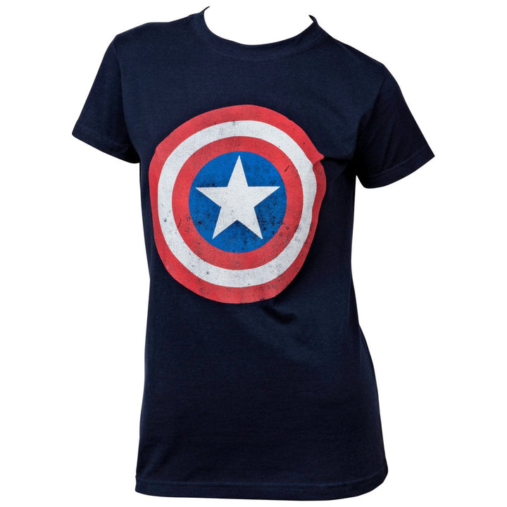 Captain America Distressed Shield Symbol Womens T-Shirt Image 1