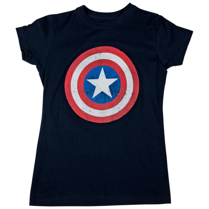 Captain America Distressed Shield Symbol Womens T-Shirt Image 2