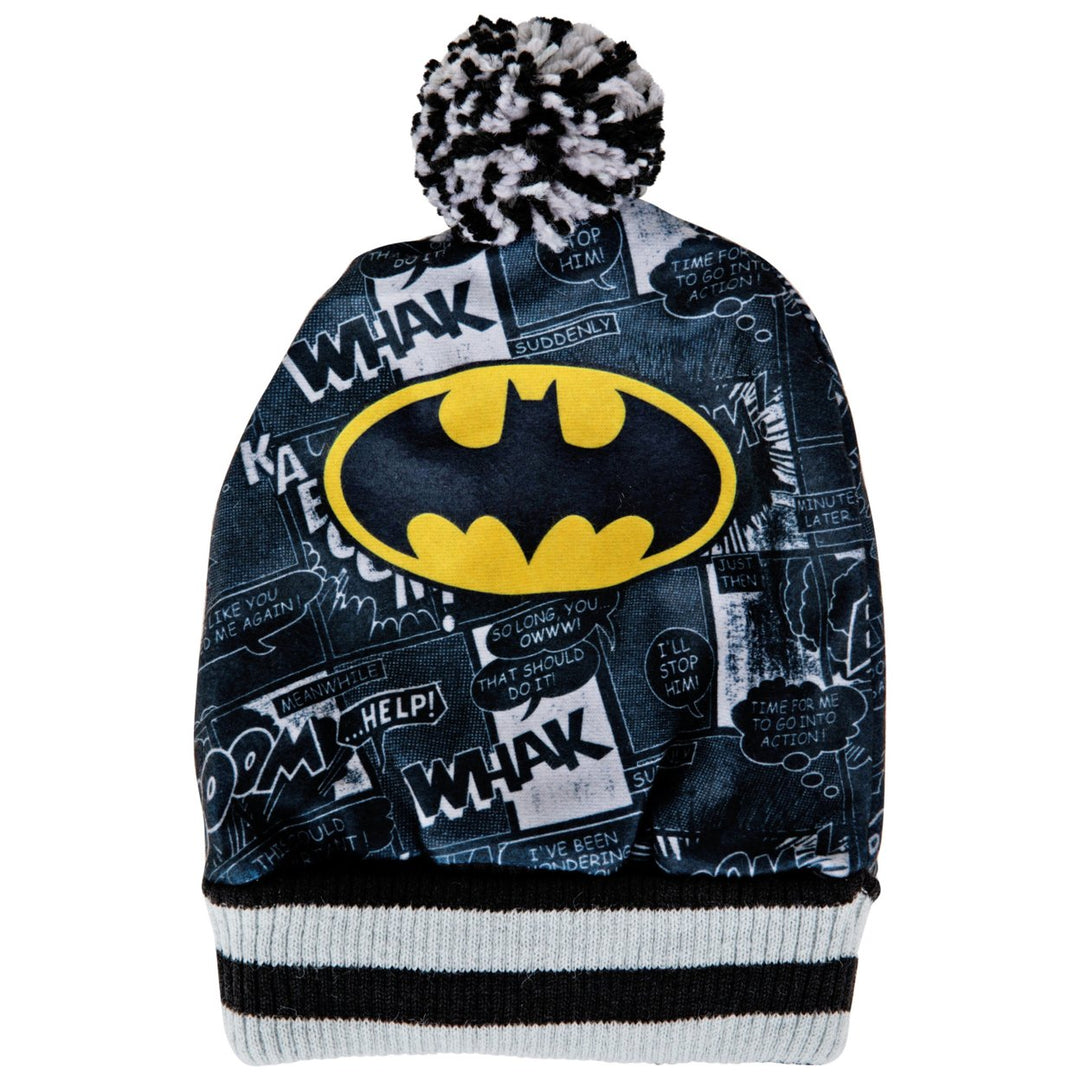 DC Comics Batman Classic Bat Symbol and Comic Pattern Pom Cuff Beanie Image 1