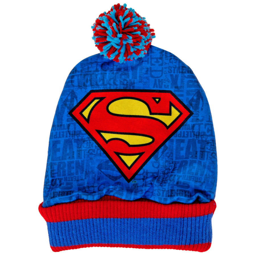 DC Comics Superman Symbol and Abilities Print Pom Cuff Beanie Image 1