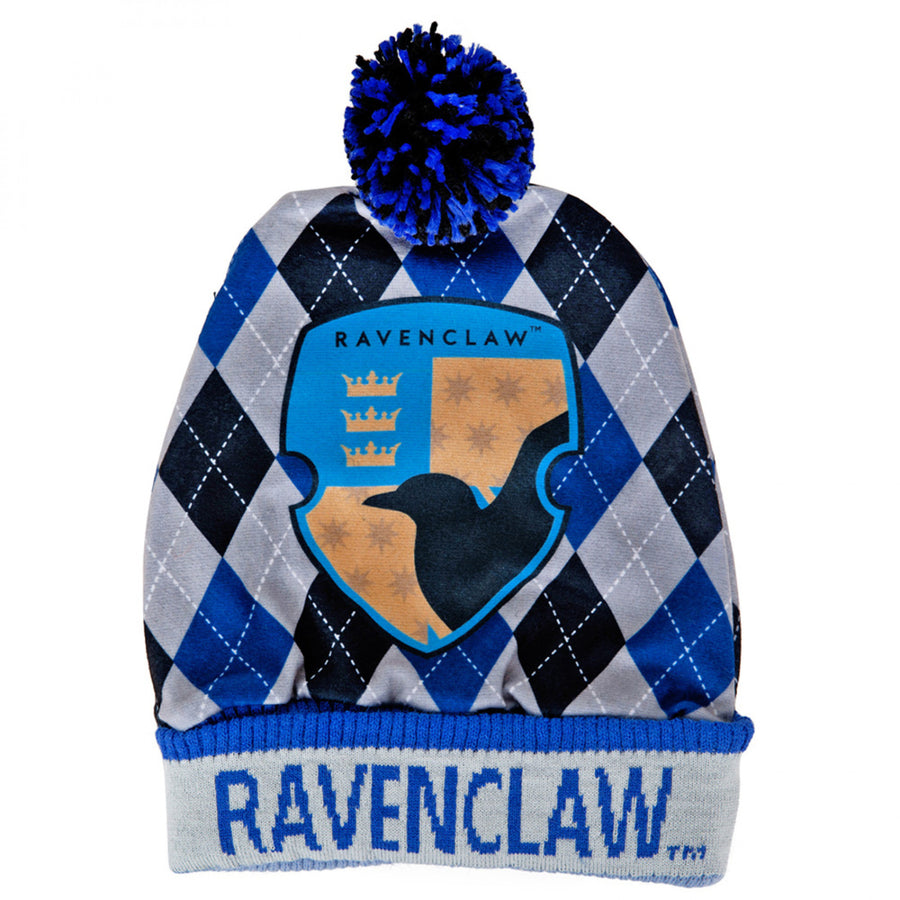 Harry Potter Hogwarts House Ravenclaw Crest Pom Cuff Beanie Image 1