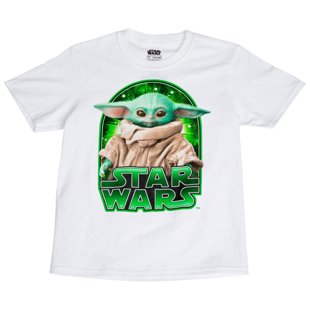 Star Wars The Mandalorian Grogu Galaxy Green Youth T-Shirt Image 1