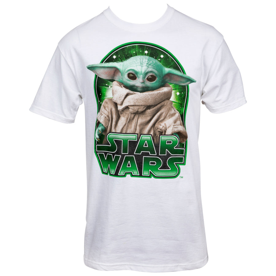 Star Wars The Mandalorian Grogu Galaxy in Green T-Shirt Image 1