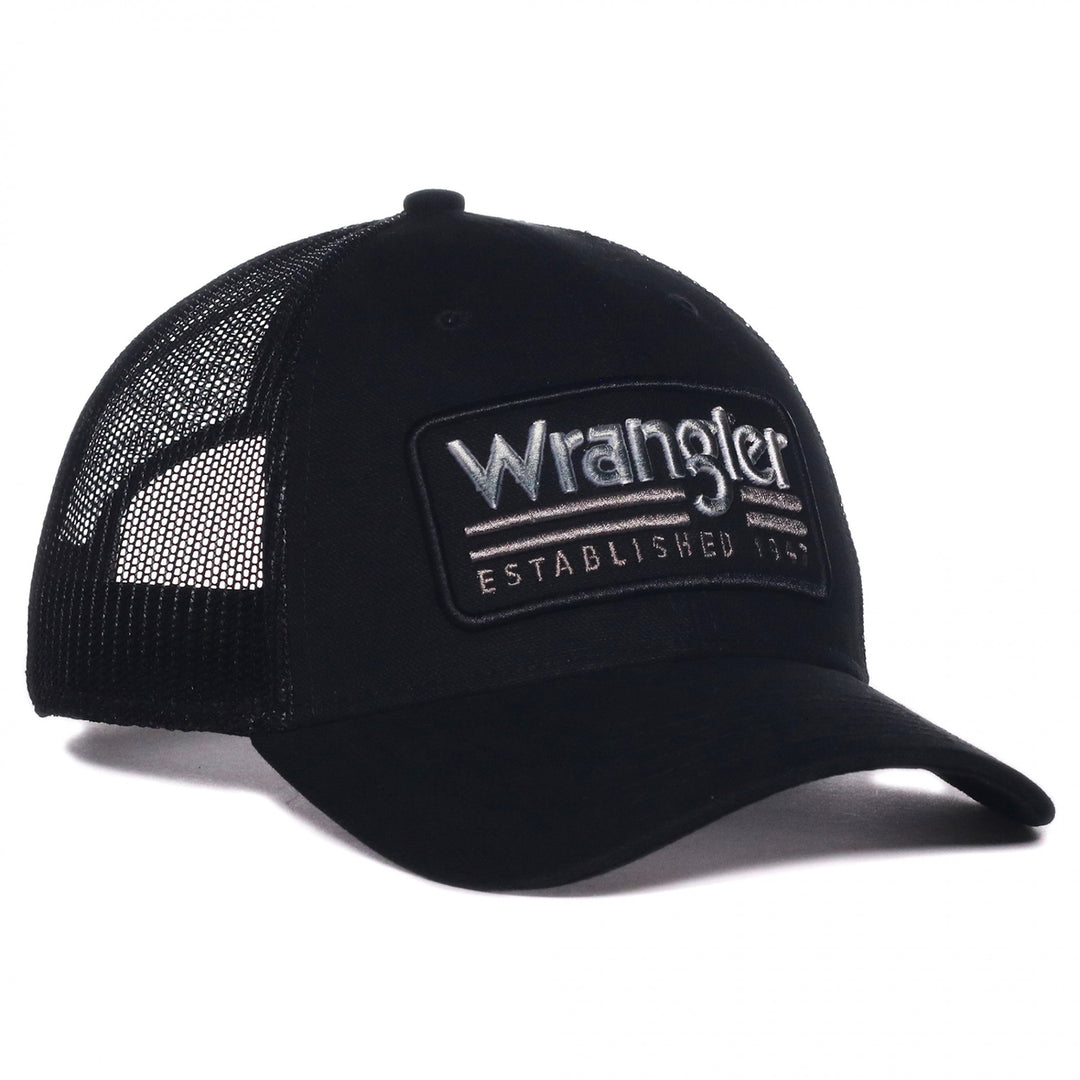 Wrangler Logo Established 1947 Patch Pre-Curved Adjustable Trucker Hat Image 3