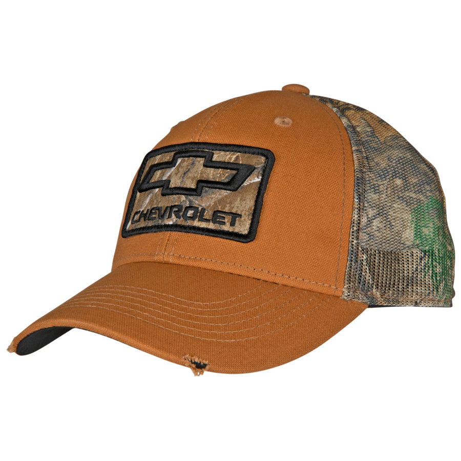 Chevrolet Logo Worn Camo Pre-Curved Adjustable Trucker Hat Image 1