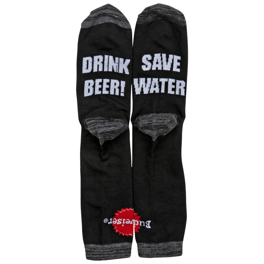 Budweiser Save Water Drink Beer Bottom Print Crew Socks Image 3