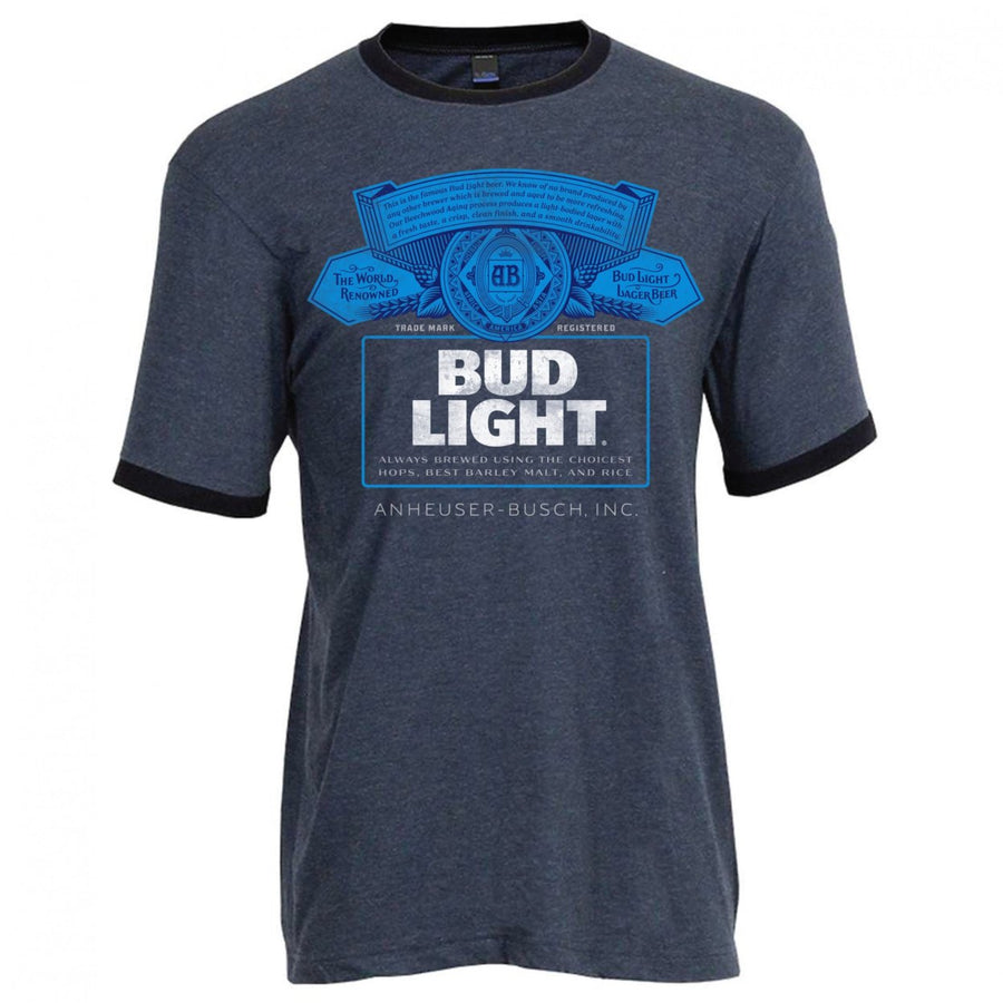 Bud Light Mens Charcoal Blue Ringer T-Shirt Image 1