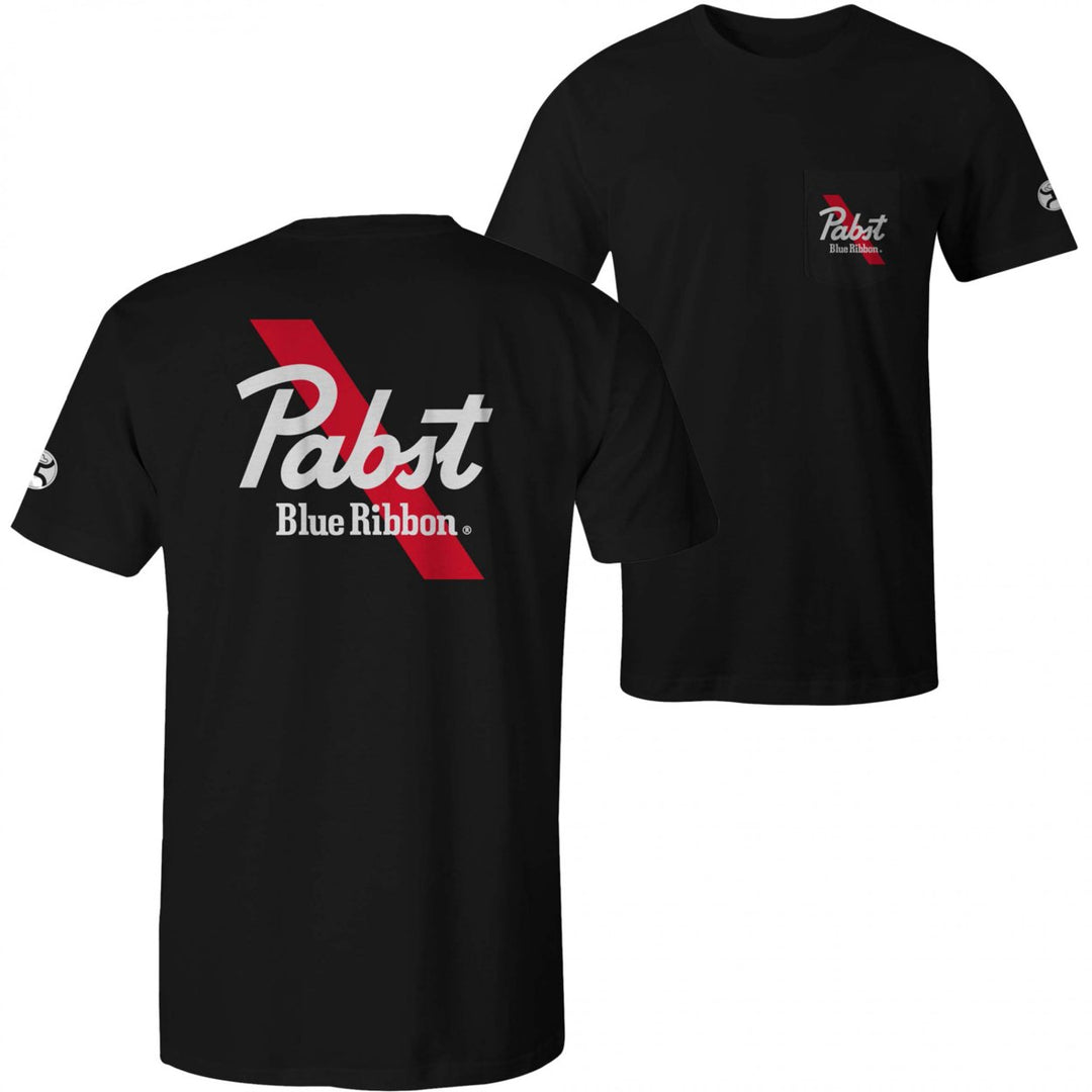 Pabst Blue Ribbon Logo Text Front and Back Print T-Shirt Image 1