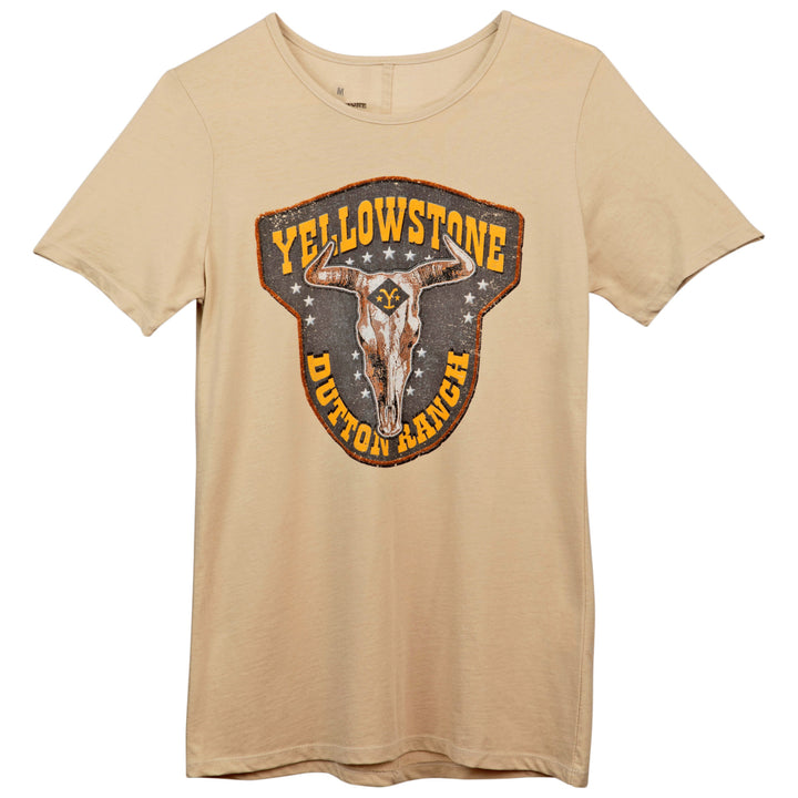 Yellowstone Dutton Ranch Distressed Cattle Head Emblem T-Shirt Image 1