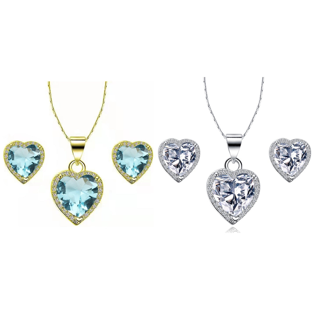 Paris Jewelry 10k Yellow and White Gold 2Ct Created Aquamarine and Cubic Zirconia Full Necklace Set 18 inch Plated Image 1