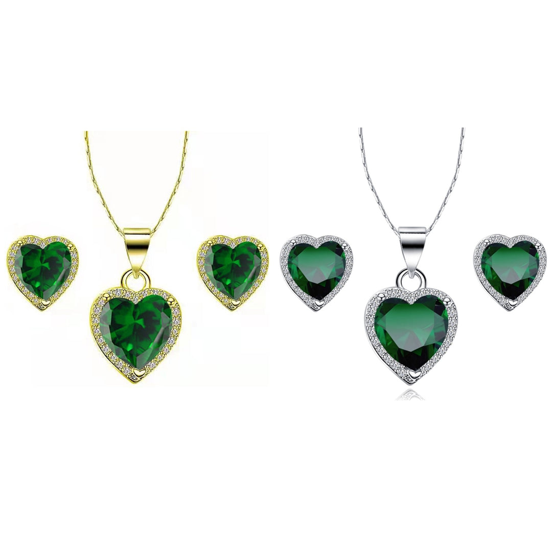 Paris Jewelry 10k Yellow and White Gold 1Ct Created Emerald CZ Full Necklace Set 18 inch Plated Image 1