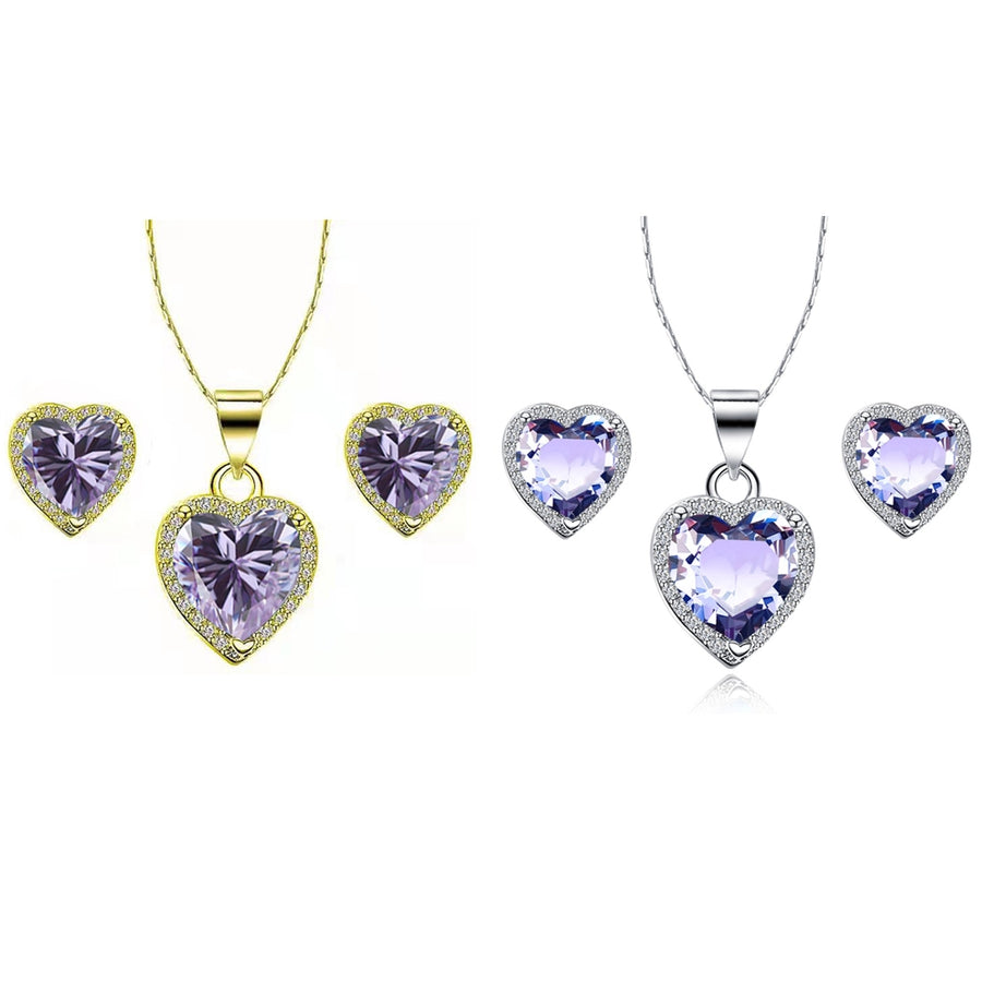Paris Jewelry 14k Yellow and White Gold 2Ct Created Amethyst CZ Full Necklace Set 18 inch Plated Image 1