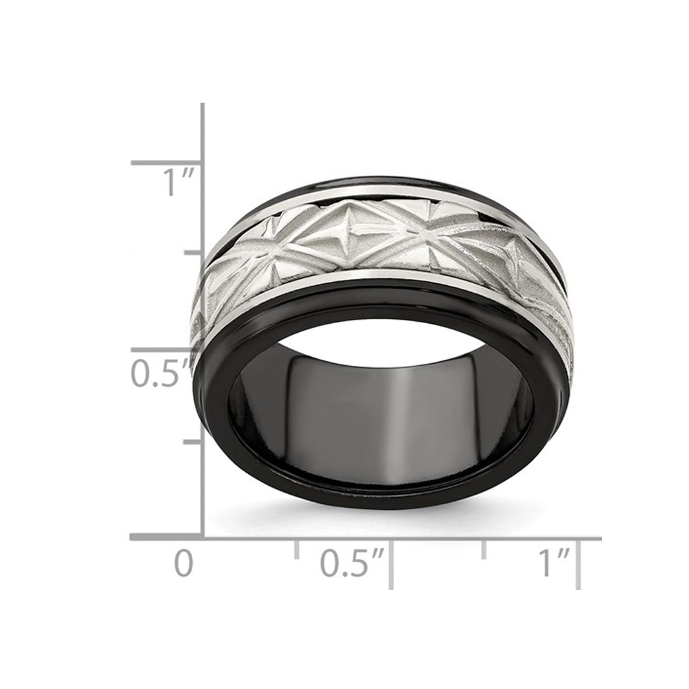 Mens Black Titanium and Sterling Silver Wedding Band Ring Image 4