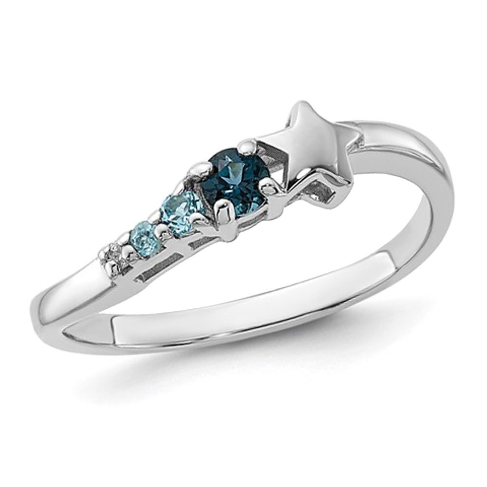 1/5 Carat (ctw) London Blue Topaz Star Ring Band in Sterling Silver Image 1