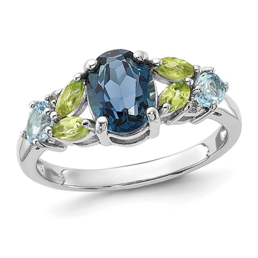 2.50 Carat (ctw) Blue Topaz and Peridot Ring in Sterling Silver Image 1
