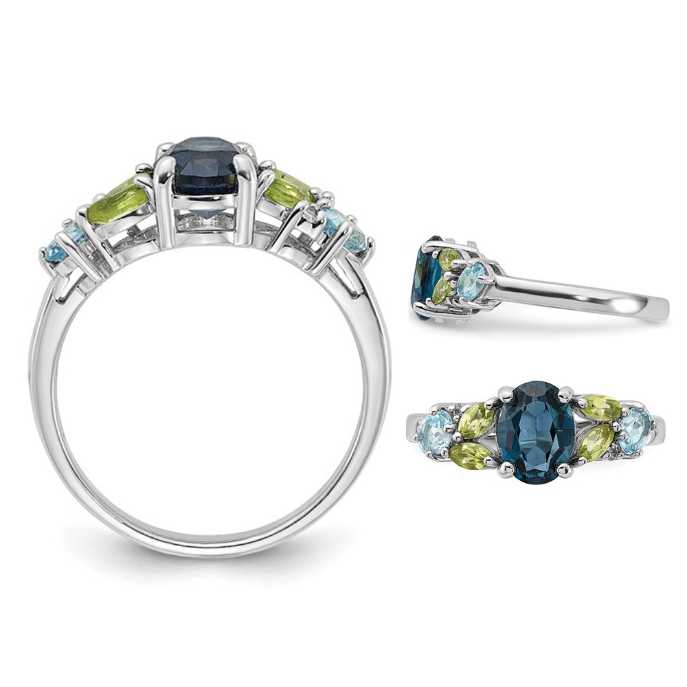 2.50 Carat (ctw) Blue Topaz and Peridot Ring in Sterling Silver Image 2