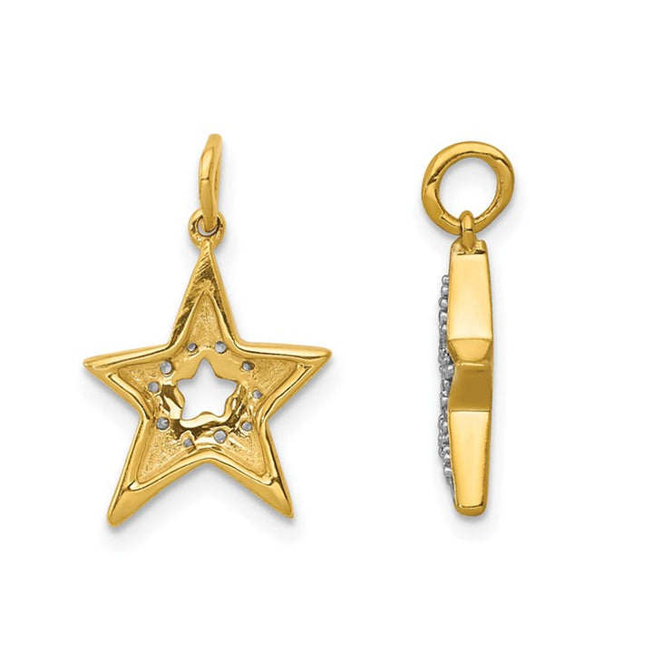 10K Yellow Gold Star Charm Pendant Necklace with Diamond Accents and Chain Image 2