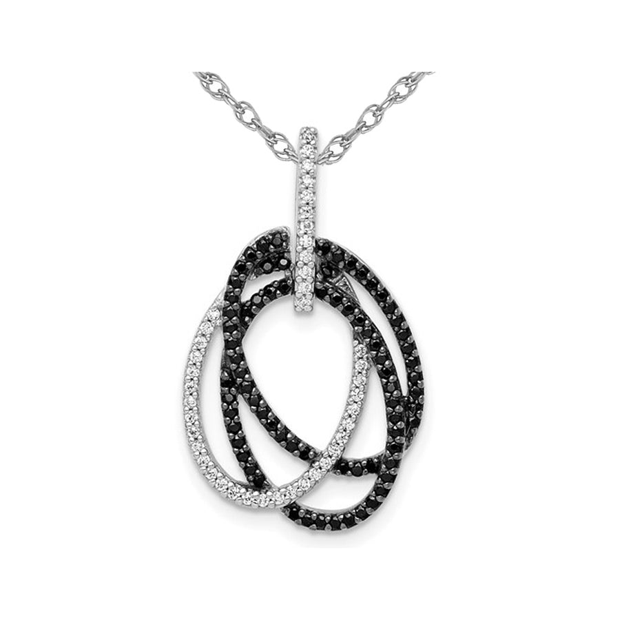 1/3 Carat (ctw) Black & White Multi-Circle Diamond Pendant Necklace in 14K White Gold  with Chain Image 1