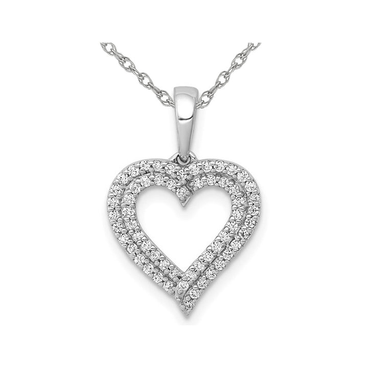 1/4 Carat (ctw) Diamond Double Heart Pendant Necklace in 10K White Gold with Chain Image 1