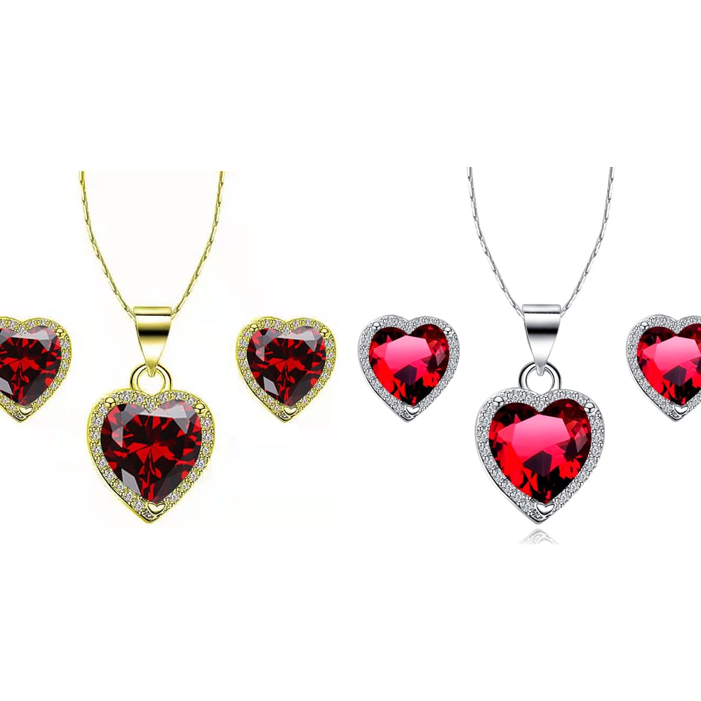Paris Jewelry 18k Yellow and White Gold 1/2Ct Created Garnet CZ Full Necklace Set 18 inch Plated Image 1