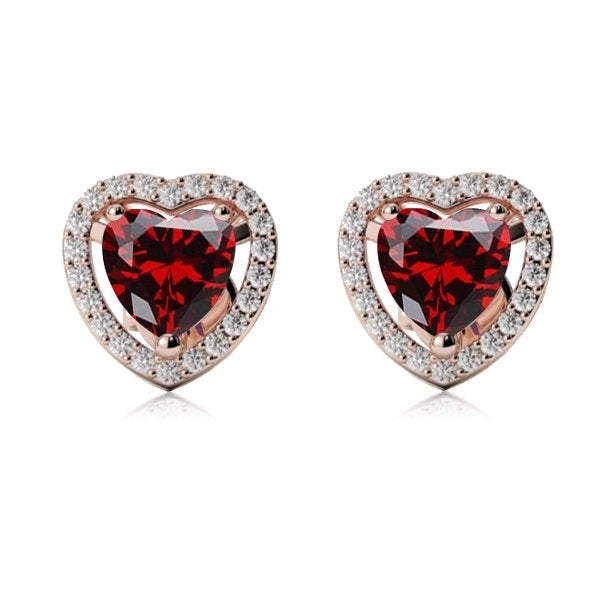 Paris Jewelry 10k Rose Gold Plated 2 Ct Created Halo Heart Garnet CZ Stud Earrings Image 1