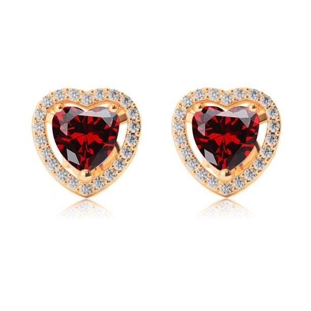 Paris Jewelry 10k Yellow Gold Plated 1/2 Ct Created Halo Heart Garnet CZ Stud Earrings Image 1