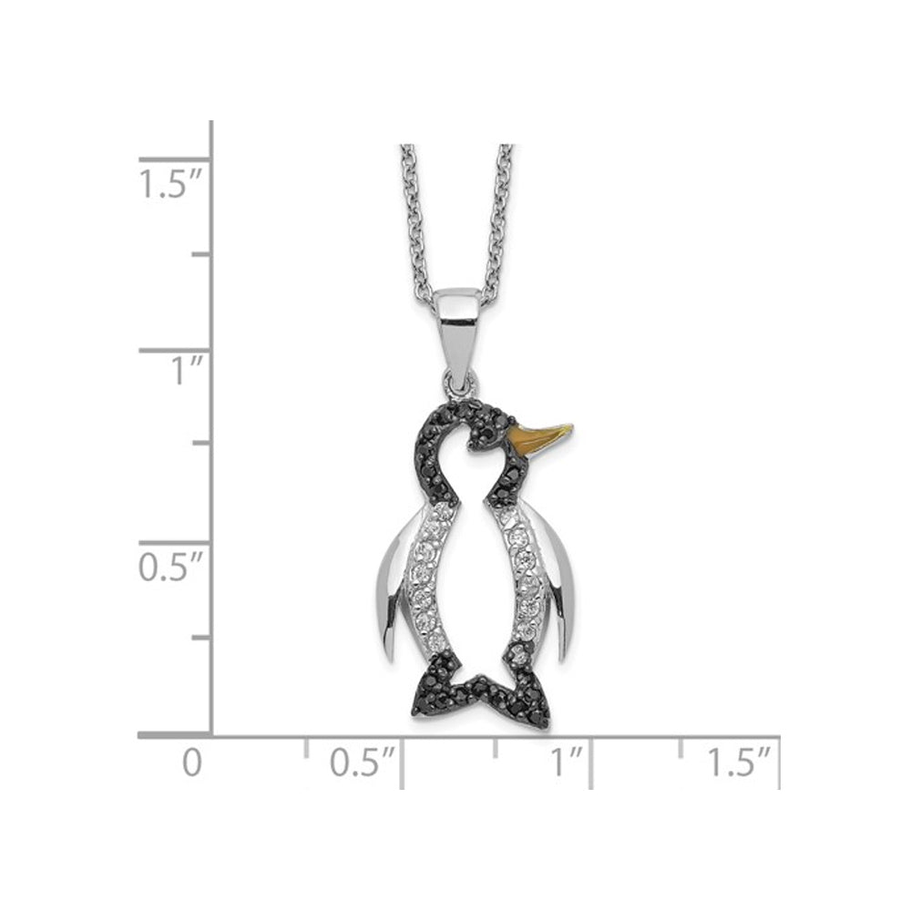 Sterling Silver Penguin Charm Pendant Necklace with Black and White Synthetic Cubic Zirconia (CZ)s Image 2