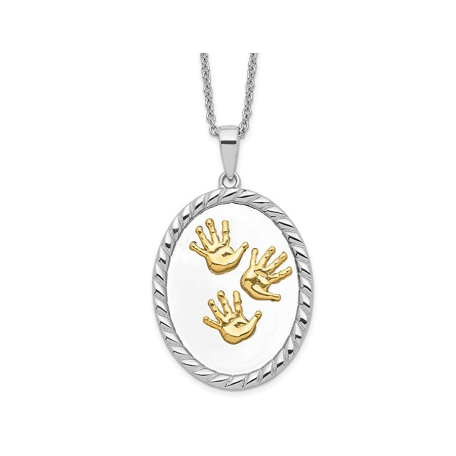 Hand Prints Pendant Necklace in Sterling Silver and Yellow Gold with Chain Image 1