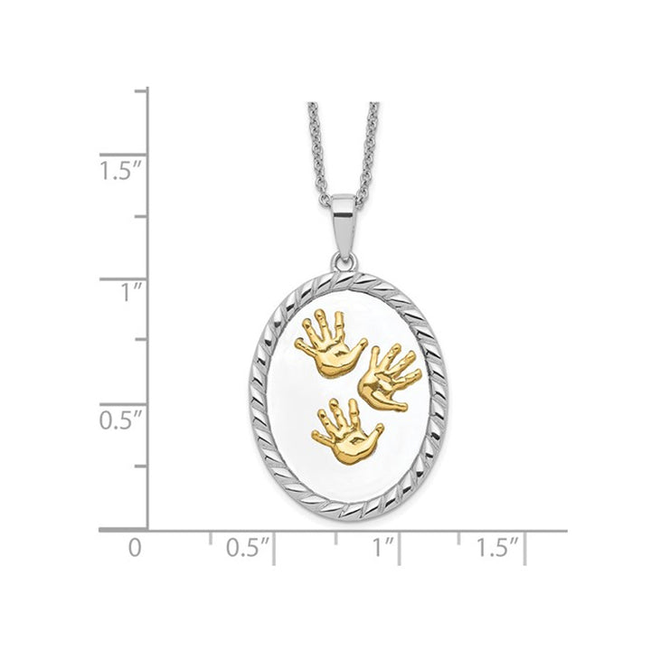 Hand Prints Pendant Necklace in Sterling Silver and Yellow Gold with Chain Image 3